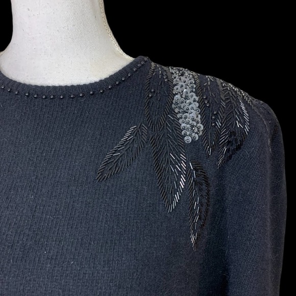 Vintage Lambswool Angora Sweater with one leaf Beaded Shoulder - Picture 1 of 10